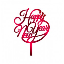 Topper Happy New Year Κόκκινο Καθρέπτης  Ακρυλικό 16 Χ 12εκ. 