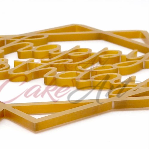 Topper Happy Birthday DS 18x10εκ. Σε Χρυσό Plexiglass 3χιλ.