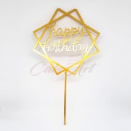 Topper Happy Birthday DS 18x10εκ. Σε Χρυσό Plexiglass 3χιλ.