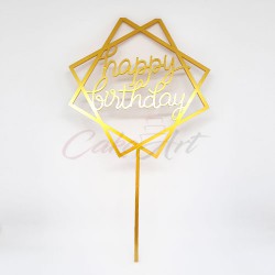 Topper Happy Birthday DS 18x10εκ. Σε Χρυσό Plexiglass 3χιλ.