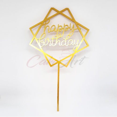 Topper Happy Birthday DS 18x10εκ. Σε Χρυσό Plexiglass 3χιλ.