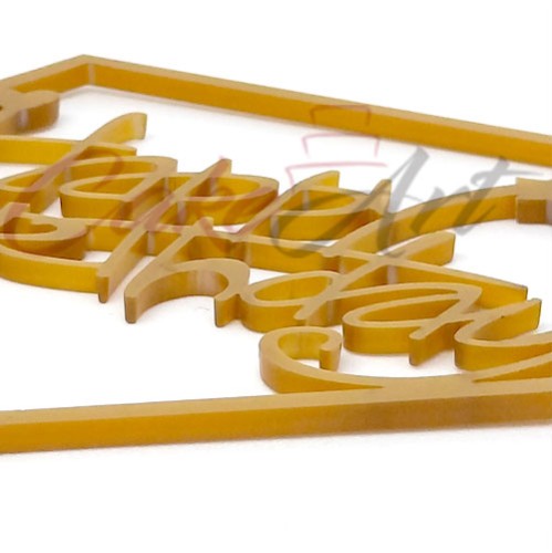 Topper Happy Birthday HEX 18x10εκ. Σε Χρυσό Plexiglass 3χιλ.