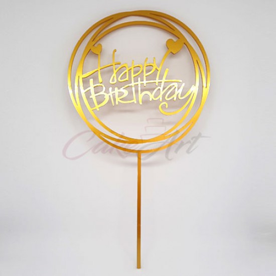 Topper Happy Birthday 18x10εκ. Σε Χρυσό Plexiglass 3χιλ.