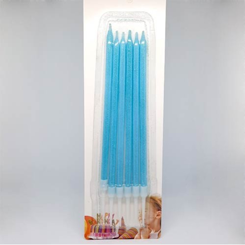 Σετ Γαλάζια Κεριά 15εκ με glitter και Βάση 6τεμ.