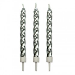 Σετ Κεριά Ασημένια Στριφτά με Βάση 10τεμ. - PME