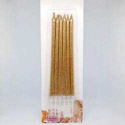 Σετ Χρυσά Κεριά 15εκ με glitter και Βάση 6τεμ. 