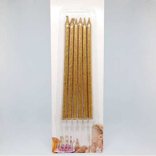 Σετ Χρυσά Κεριά 15εκ με glitter και Βάση 6τεμ.