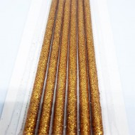 Σετ Χρυσά Κεριά 15εκ με glitter και Βάση 6τεμ. 