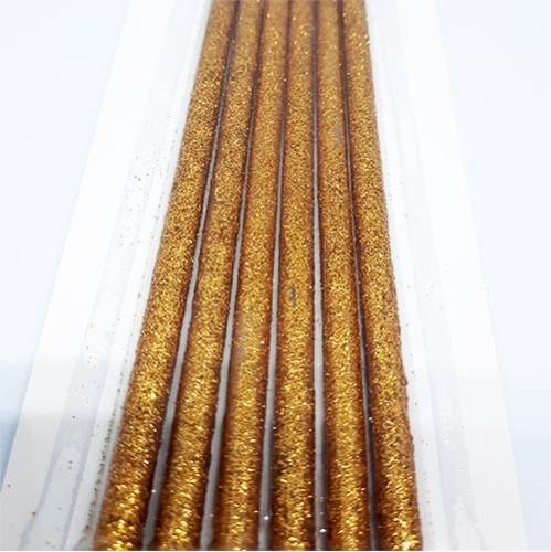 Σετ Χρυσά Κεριά 15εκ με glitter και Βάση 6τεμ.