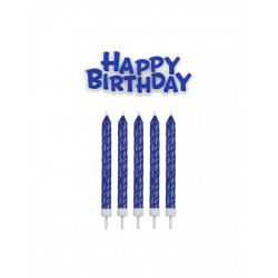 Σετ Κεριά Μπλε και πλακέτα κερί HAPPY BIRTHDAY