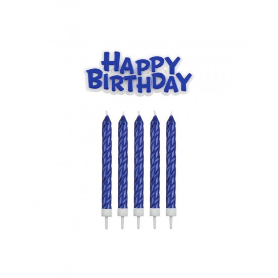 Σετ Κεριά Μπλε και πλακέτα κερί HAPPY BIRTHDAY