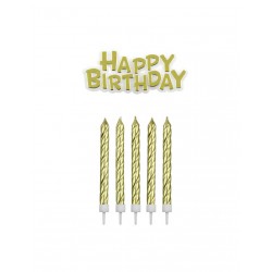 Σετ Κεριά Χρυσά και πλακέτα κερί HAPPY BIRTHDAY