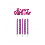 Σετ Κεριά Ροζ και πλακέτα κερί HAPPY BIRTHDAY