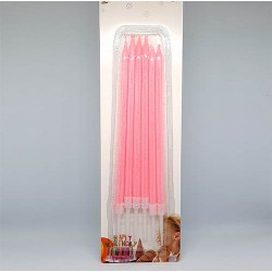 Σετ Ρόζ Κεριά 15εκ με glitter και Βάση 6τεμ. 