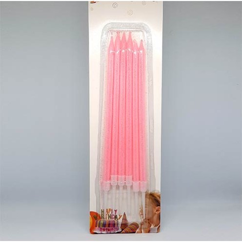 Σετ Ρόζ Κεριά 15εκ με glitter και Βάση 6τεμ.