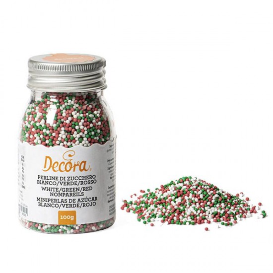 Λευκές, πράσινες και κόκκινες Πέρλες ζάχαρης 1,5χιλ 100γρ.- Decora