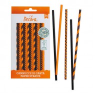 Πορτοκαλί και Μαύρα Χάρτινα βιοδιασπώμενα Καλαμάκια - 80 Τεμ.