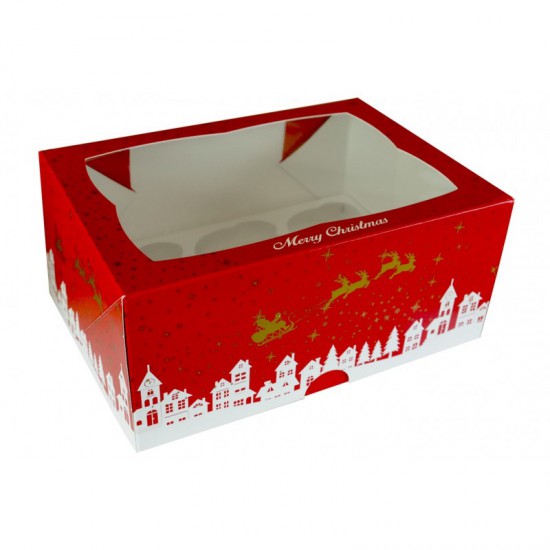 Κουτί Χριστουγεννιάτικο με Παράθυρο για Cupcakes (6 θέσεις)