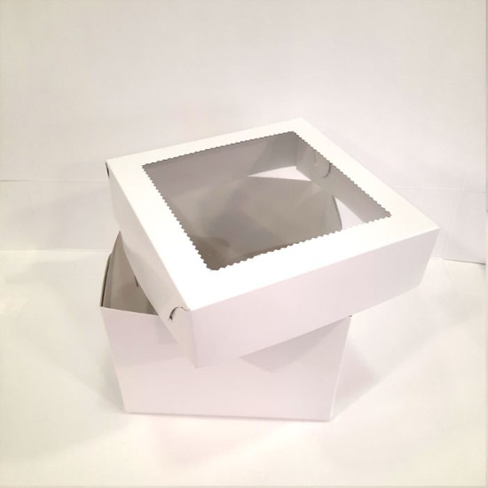 Λευκό κουτί μεταφοράς τούρτας με παράθυρο 20x20xY15,2εκ.