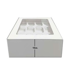 Λευκό Κουτί για 12 Cupcakes 10εκ ύψος / Muffins με παράθυρο