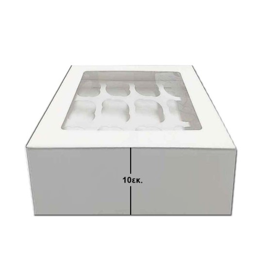 Λευκό Κουτί για 12 Cupcakes 10εκ ύψος / Muffins με παράθυρο