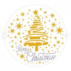 Stencil Merry Christmas Δέντρο και Αστέρια Φ25cm