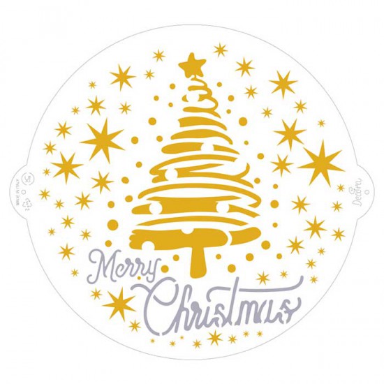 Stencil Merry Christmas Δέντρο και Αστέρια Φ25cm