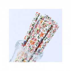 Χάρτινα Καλαμάκια Φλοράλ - Πολύχρωμο